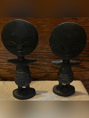 African Vintage Ashanti Akuaba Handcrafted Wooden Carved Fertility Statues (2)